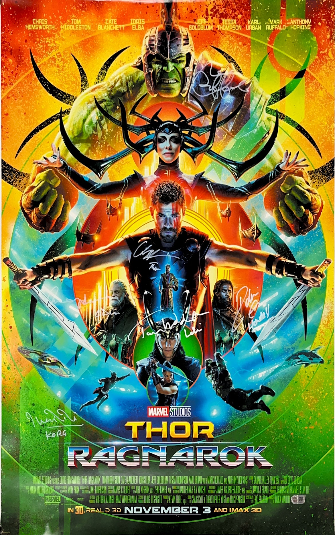 Thor Ragnarok Multi-Signed Cast Poster - SWAU Authenticated - SWAU